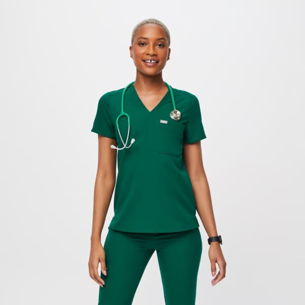 Figs Deep Green Short Sleeve Top
